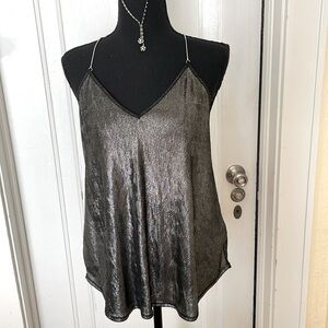 Rachel Roy Liquid Metal Shimmering Draping Black Tank size M